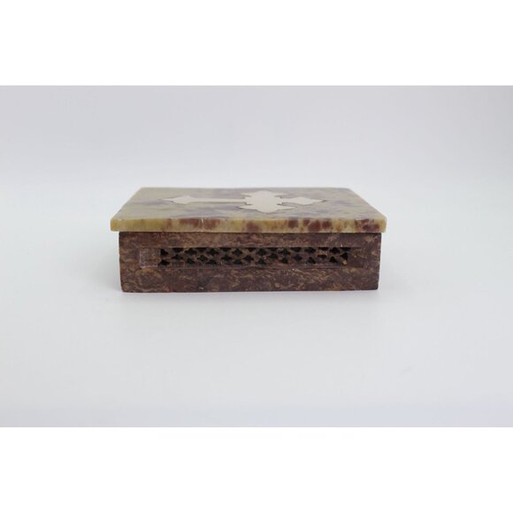 Religious Gift, Stone Trinket Box with Brass Cross Inlay, 4x3" - Picture 5 of 11